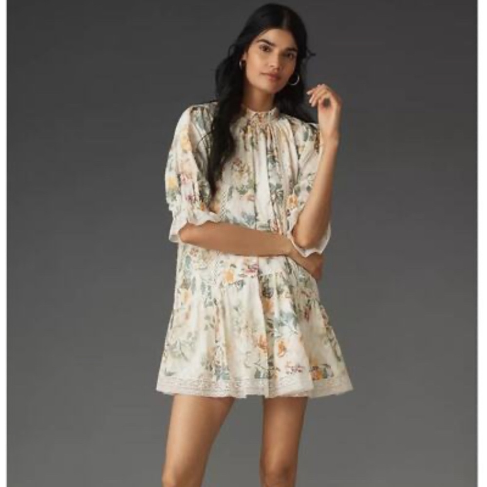 Pilcro Short-Sleeve Mock-Neck Ruffle Mini Dress